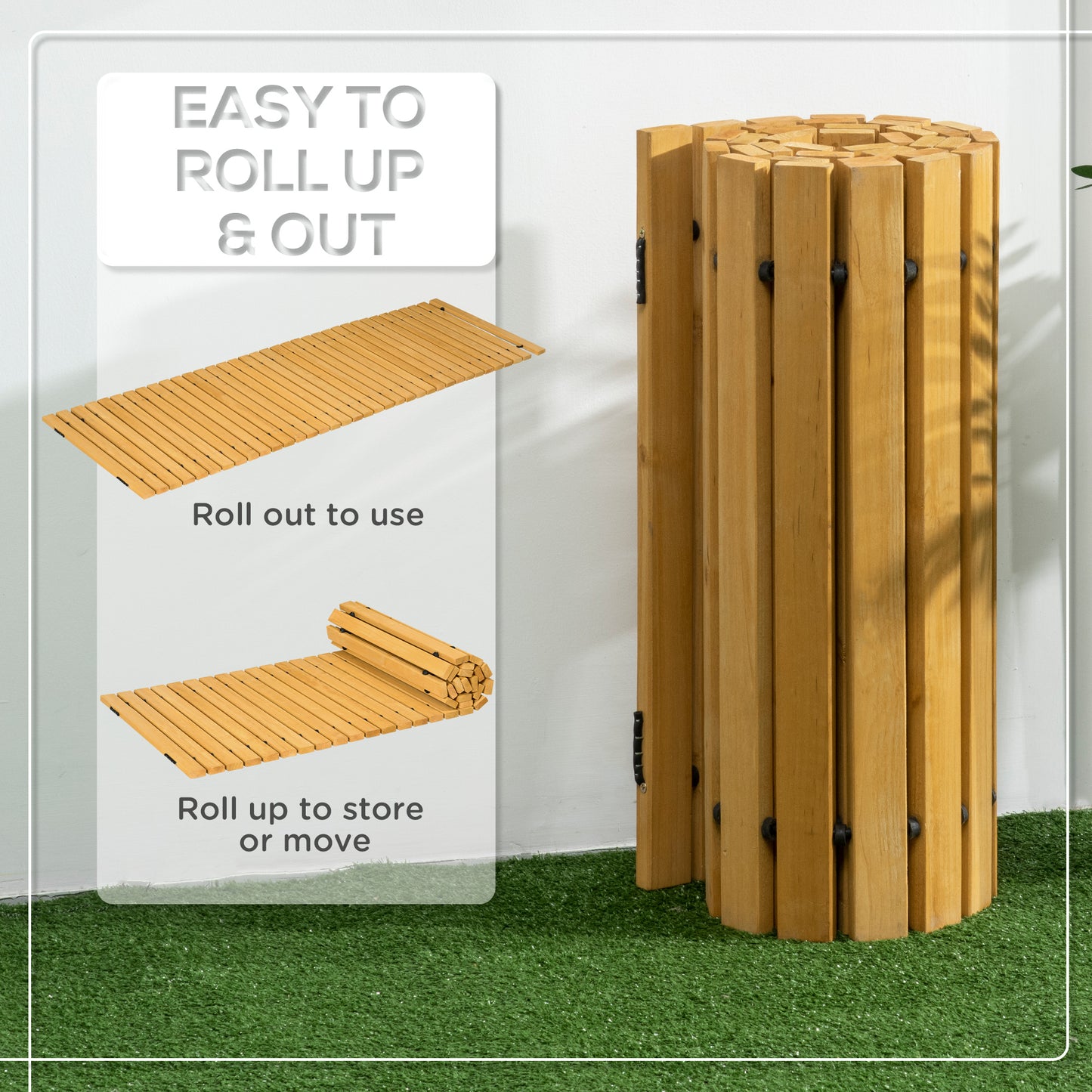 Outsunny Rollable Wooden Garden Pathway Weather-Resistant Walk Way for Wedding Party Pathways 185 x 60 cm