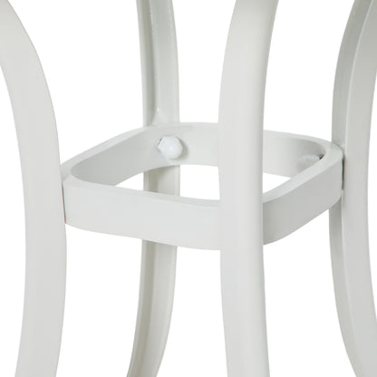 Cast Aluminium Garden Bistro Side Table | 53x53x53cm | Floral Cut-Out Design | Umbrella Hole 3.5cm | Curved Legs | Adjustable Feet | 50kg | White