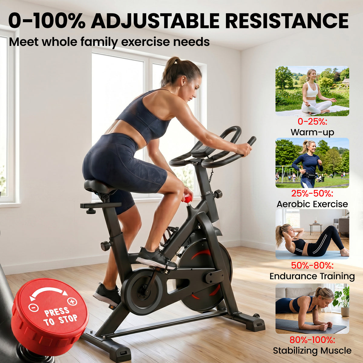 Indoor Exercise Bike | Magnetic Resistance | App Connected | Adjustable Seat | Black