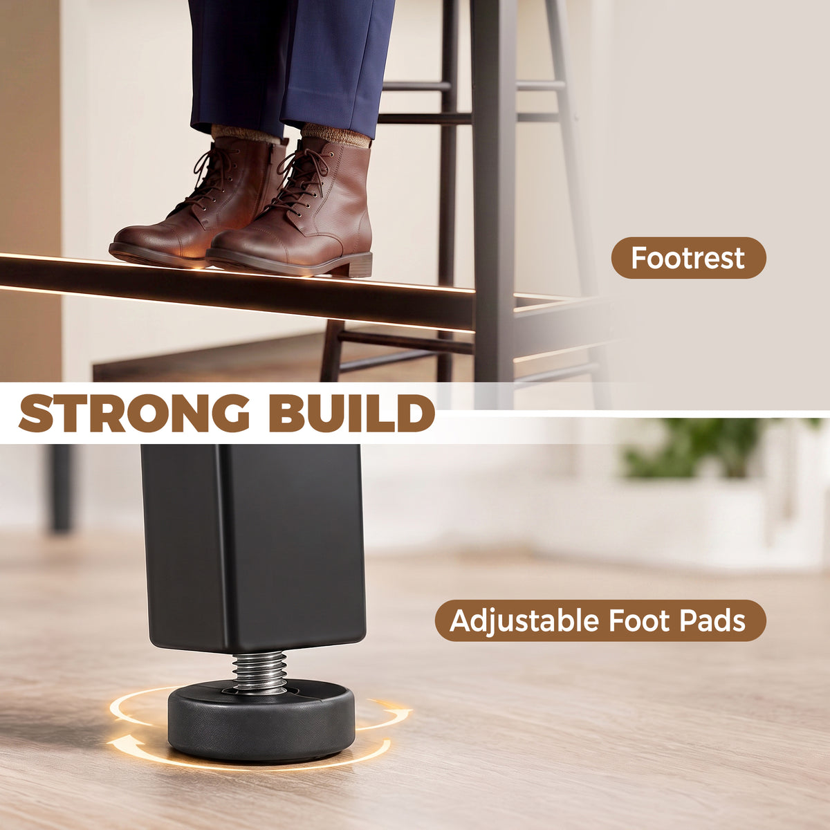 5-Piece Industrial Bar Table & Stool Set | Grey Wood Effect MDF Tops | Powder-Coated Steel Frames | Table 105x40x90cm | 4x Stools Dia30x60cm | 120kg Stool 100kg Table | Adjustable Feet | Grey / Black