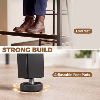 5-Piece Industrial Bar Table & Stool Set | Grey Wood Effect MDF Tops | Powder-Coated Steel Frames | Table 105x40x90cm | 4x Stools Dia30x60cm | 120kg Stool 100kg Table | Adjustable Feet | Grey / Black