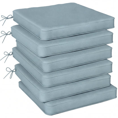 Set of 6 Chair Seat Cushions | 5cm Thick | UV-Treated | Water, Stain & Fade Resistant | Tie Fastenings | Removable Covers | Indoor & Outdoor | 42 x 42cm | Light Grey
