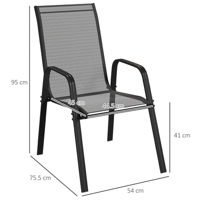Outsunny Set of Four Stackable Mesh Seat Garden Outdoor Dining Chairs - Black