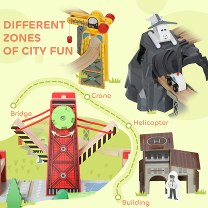 AIYAPLAY 100 Piece Wooden Train Set for Kids 3+ Years with Track, Crane, Battery Operated Train