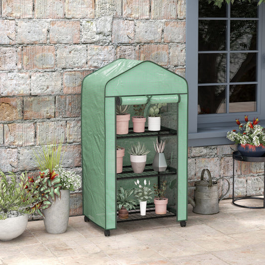 Outsunny Three-Tier Mini Greenhouse, Grow Your Own Food Vegetables, Herbs, Fruit - Green / White