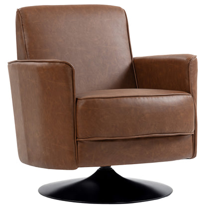 Upholstered Swivel Accent Chair with Thick Padding, Brown