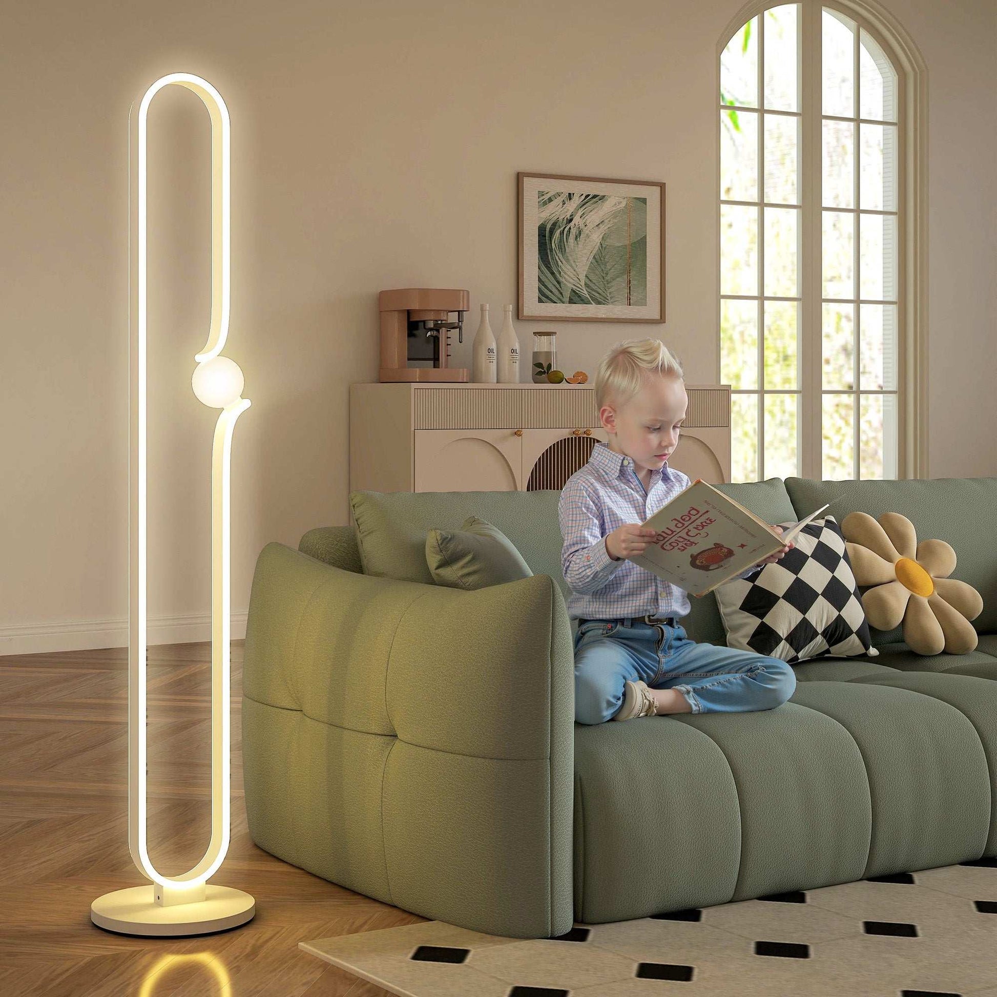 LED Floor Lamp, Dimmable Floor Standing Lamp with Glass Night Light, Foot Switch for Living Room, Bedroom, Office, White