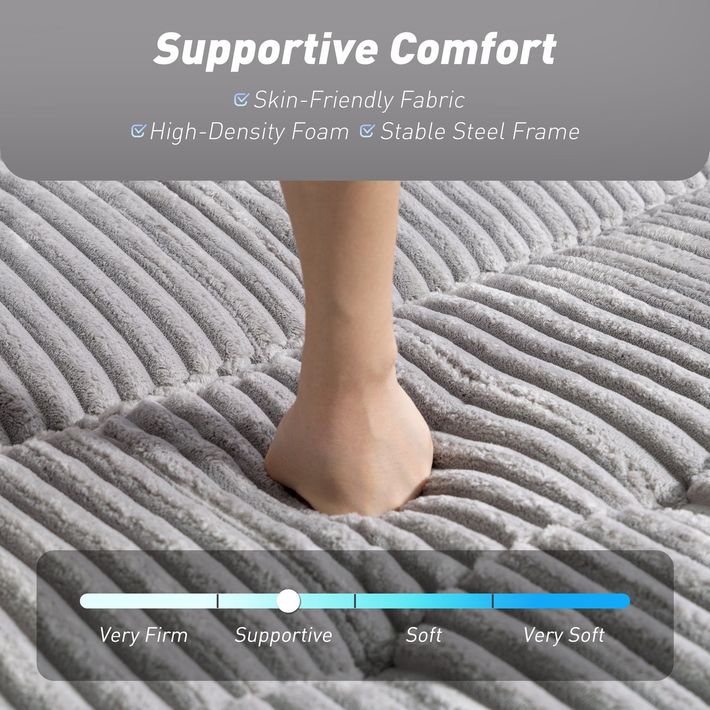 2 Seater Click Clack Sofa Bed with Pull Out Design, Corduroy Upholstery - Light Grey