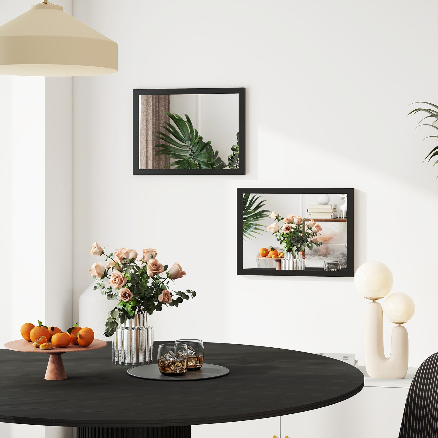 Set of 2 Wall Mirrors | Black Frame | 30 x 40 cm
