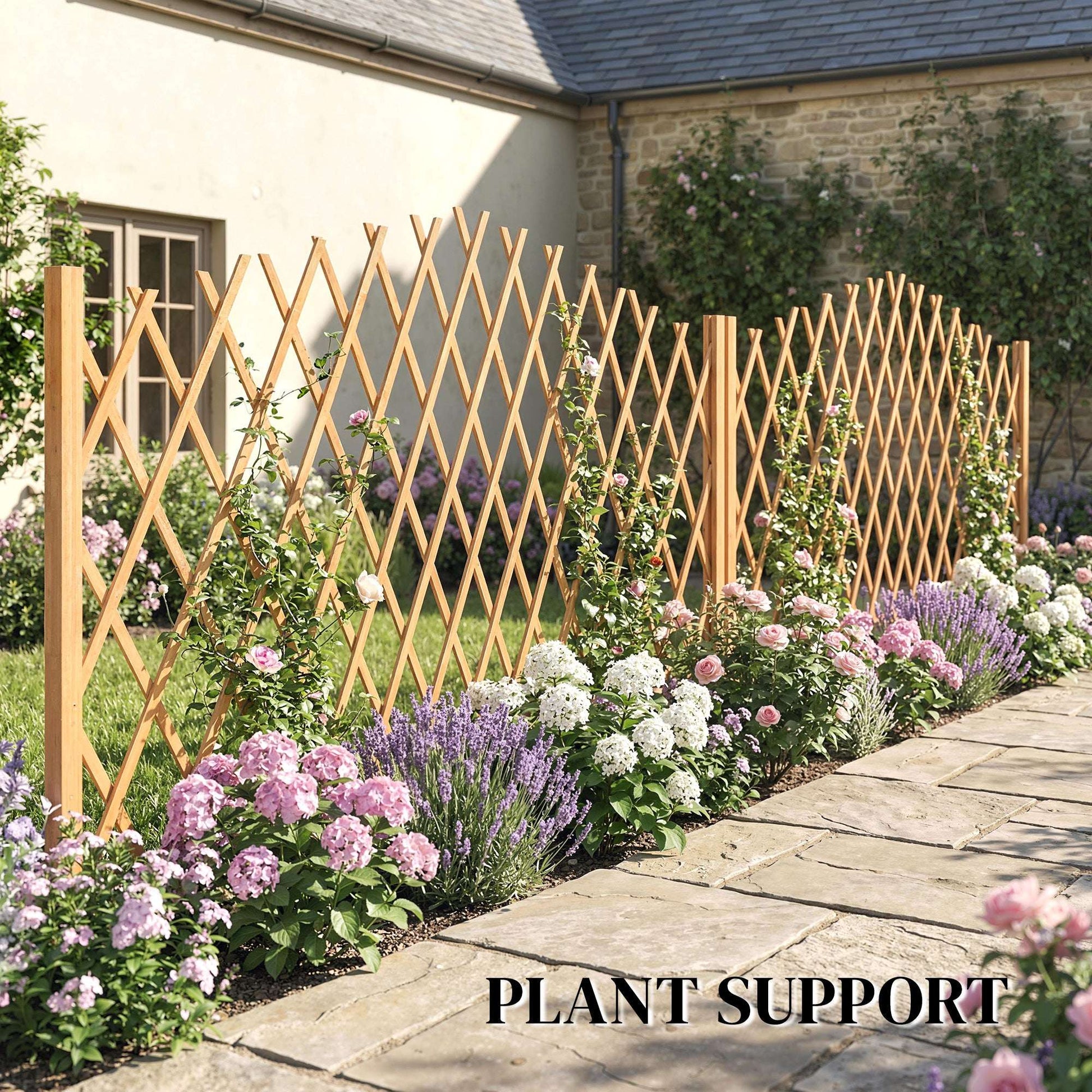 2 Pack Expanding Garden Fence Panels | 180cm Wide | Freestanding | Foldable | Varnished Fir Wood | Brown