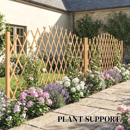 2 Pack Expanding Garden Fence Panels | 180cm Wide | Freestanding | Foldable | Varnished Fir Wood | Brown