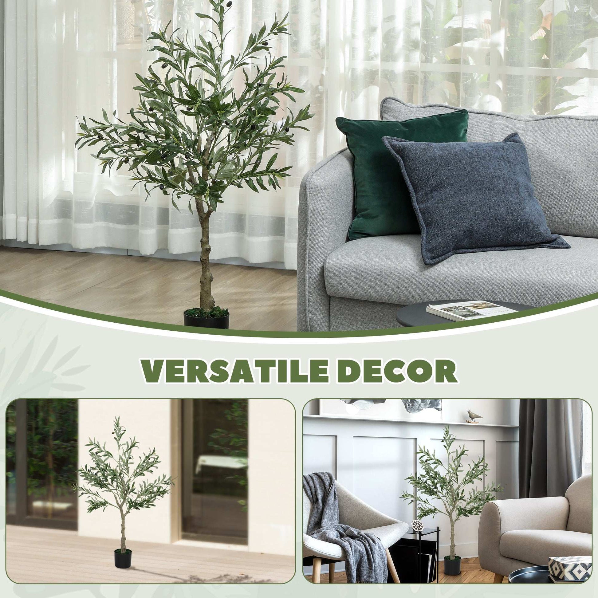 4ft/ 120cm Decorative Artificial Plant, Silk Olive Tree with 450 Leaves and 20 Olive Fruits in Pot, Fake Plant for Home, Office, Living Room, Indoor Decor