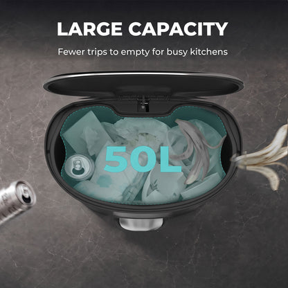50L Kitchen Pedal Bin | Brushed Stainless Steel Silver Tone | Soft-Close & Stay-Open Lid | Removable Bucket, Bag Retainer & Deodoriser Compartment