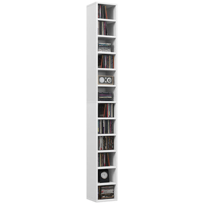 204 CD Storage Unit, DVD Storage Tower with 12 Cubes, 175cm Tall Bookcase for Living Room, Home Office, Study Room, White