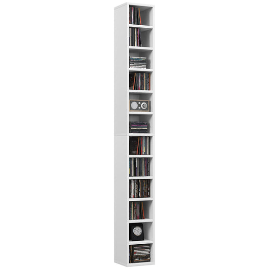 204 CD Storage Unit, DVD Storage Tower with 12 Cubes, 175cm Tall Bookcase for Living Room, Home Office, Study Room, White