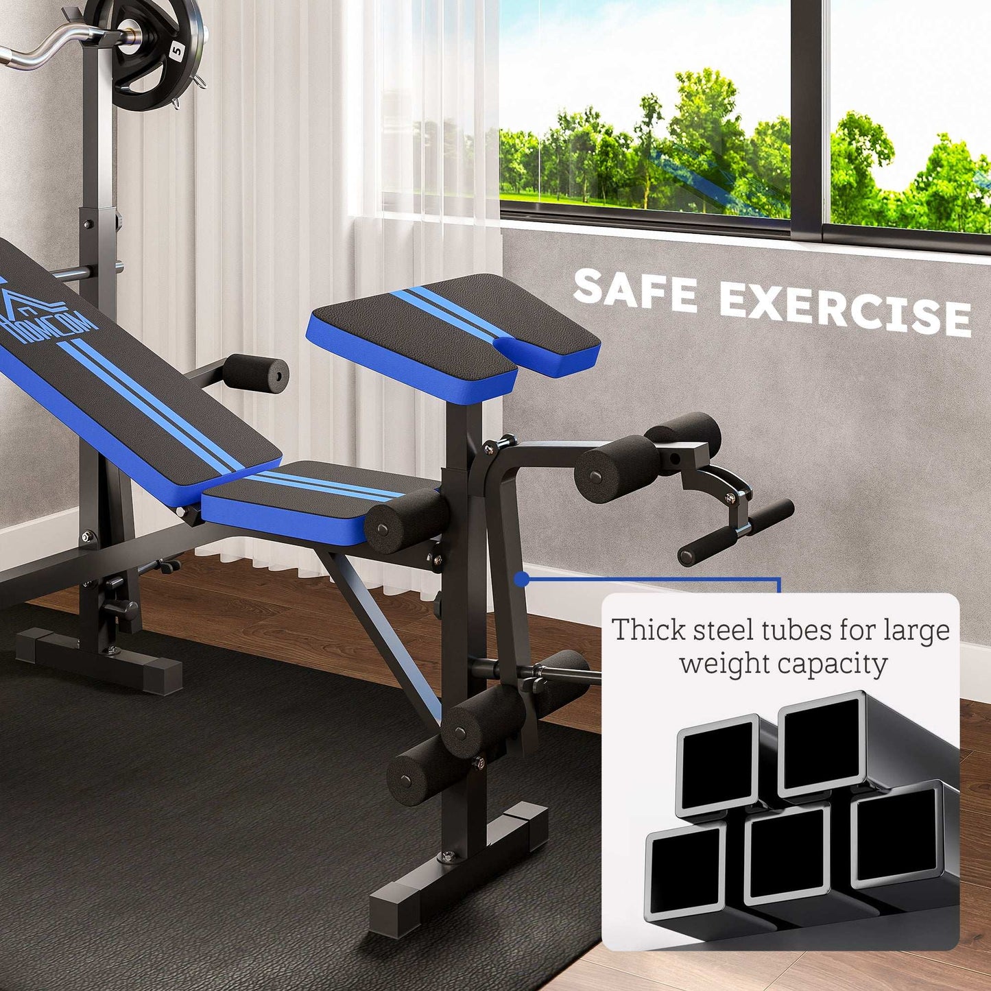 Adjustable Weight Bench with Leg Developer Barbell Rack for Weight Lifting and Strength Training Multifunctional Workout Station for Home Gym