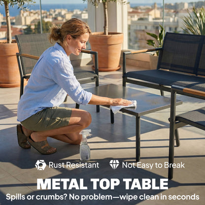 4-Piece Garden Furniture Set | Loveseat, 2 Armchairs & Table | Breathable Mesh | Grey