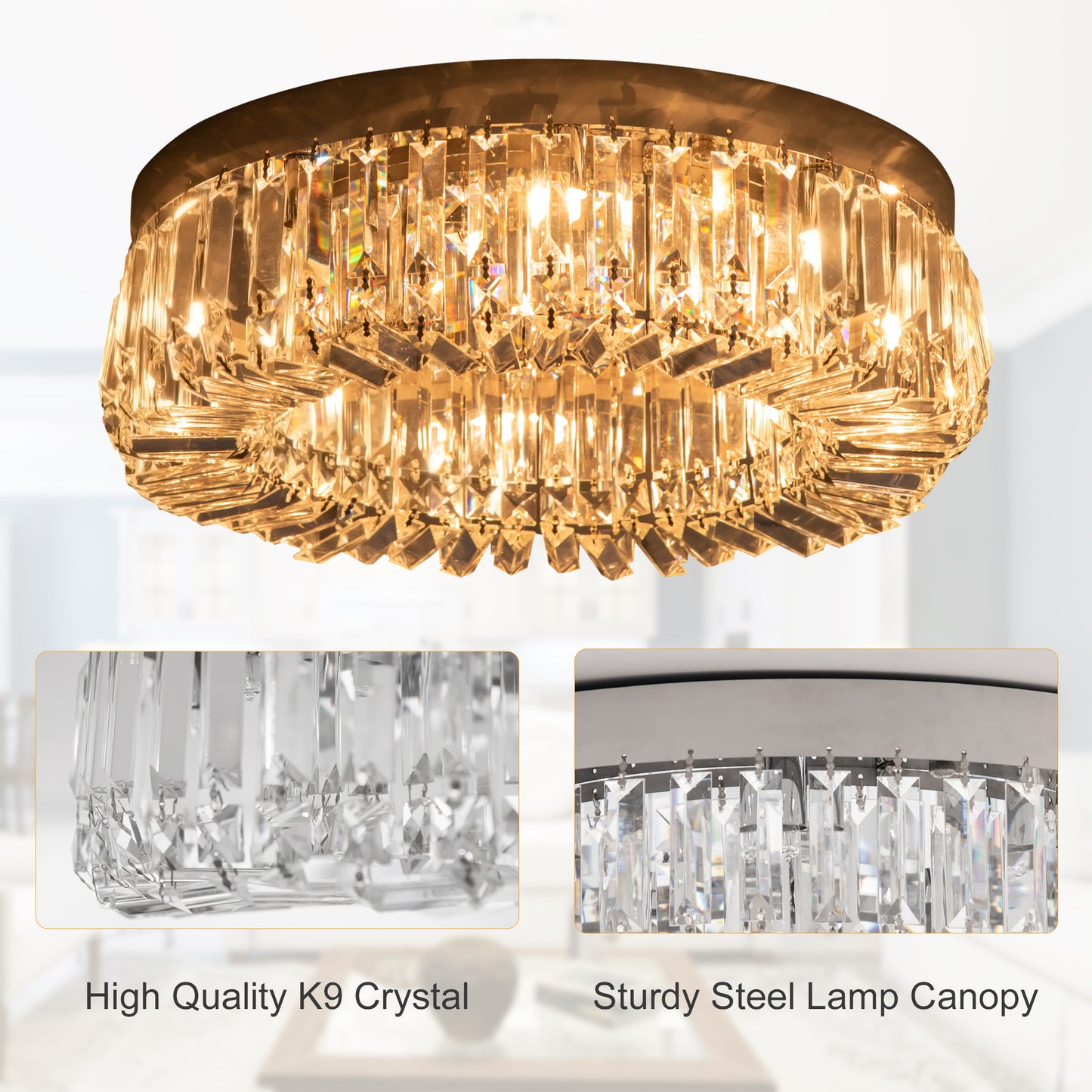 Set of 2 Crystal Ceiling Chandeliers | Flush Mount | Silver Tone | Ø50cm