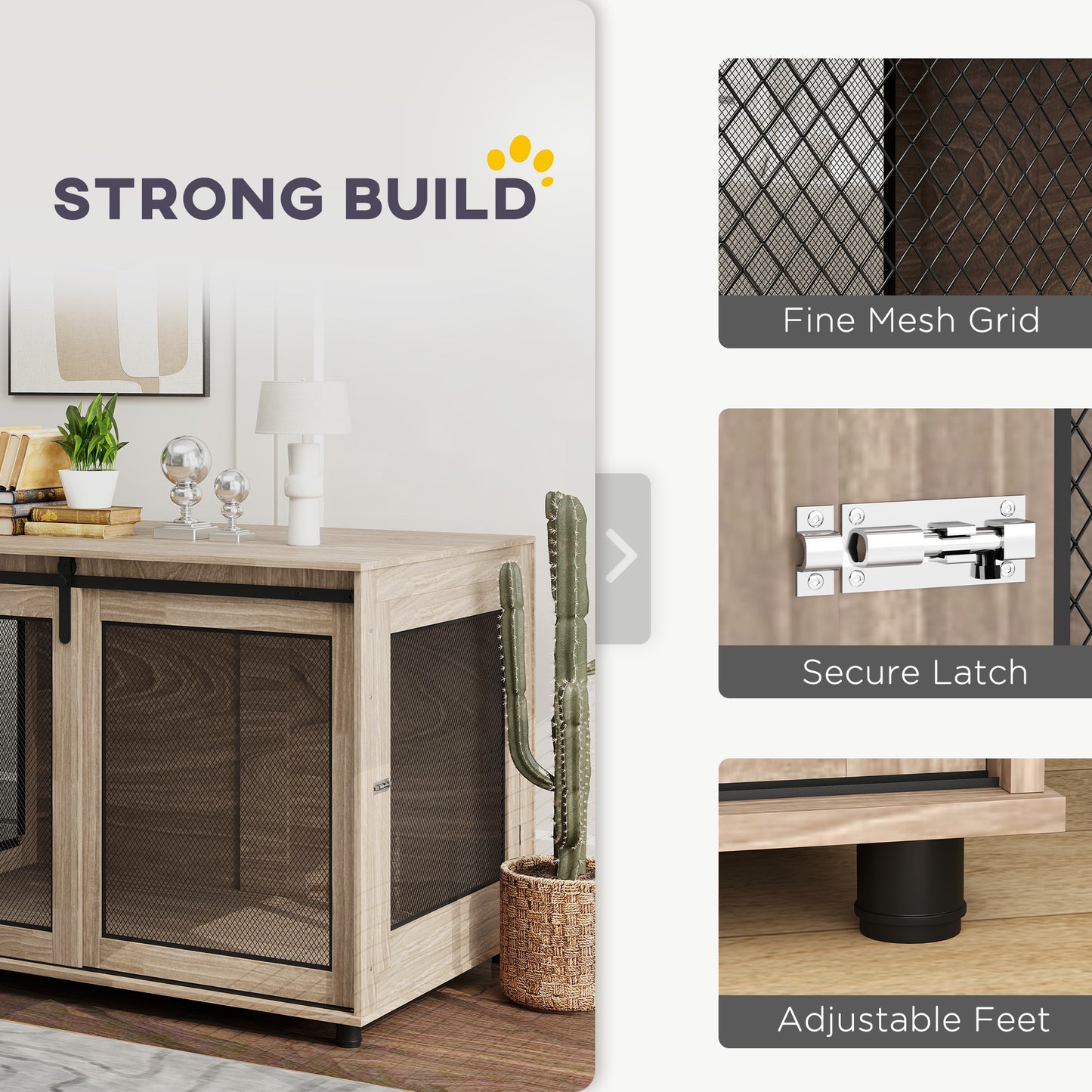 Dog Crate Furniture Side Table | Barn Door & Side Door | 3-Sided Ventilation | Extra Large Dogs up to 40kg | 118 x 75.5 x 82cm | Walnut Brown