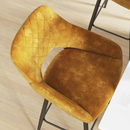 Retro Style Set of Two Velvet-Feel Bar Stools - Brown