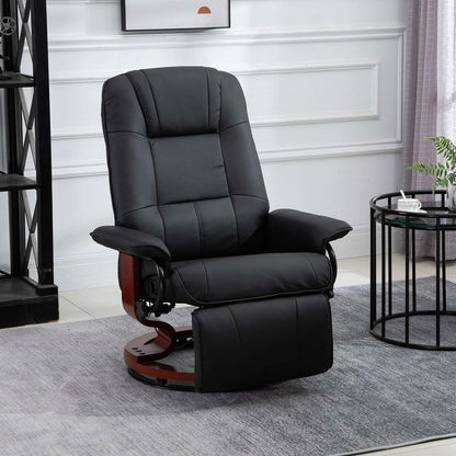 Manual Recliner Chair Armchair Sofa with Faux Leather Upholstered Wooden Base for Living Room Bedroom, Black