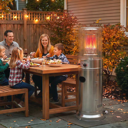 Outsunny Gas Patio Heater | Silver Stainless Steel | 13kW Stepless | 30m² Coverage | Pulse Ignition | Tip-Over Protection | Propane | Metal Mesh Guard | Tank Cabinet | 52x46x136cm