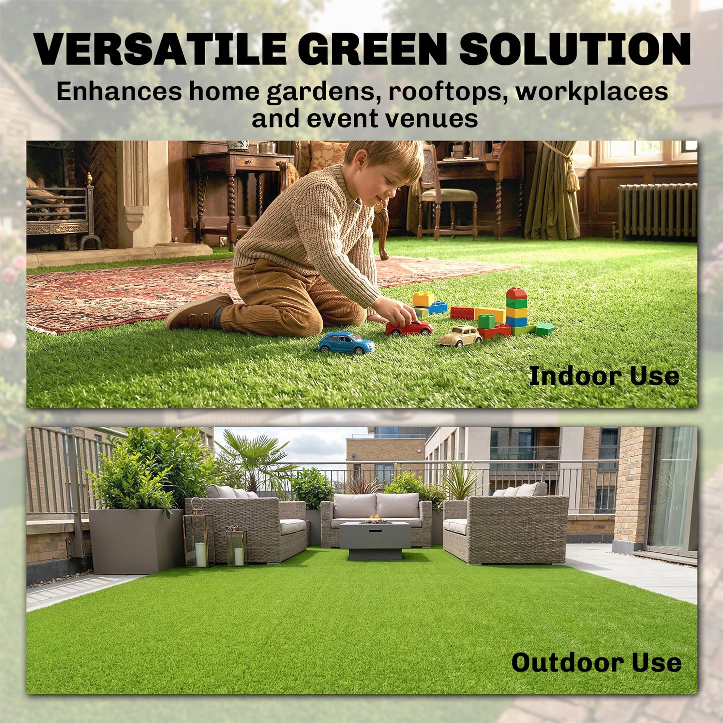 Outsunny Artificial Grass Turf Low Maintenance Realistic Lawn Pet Turf with Drain Holes for Garden 1m x 4m Green