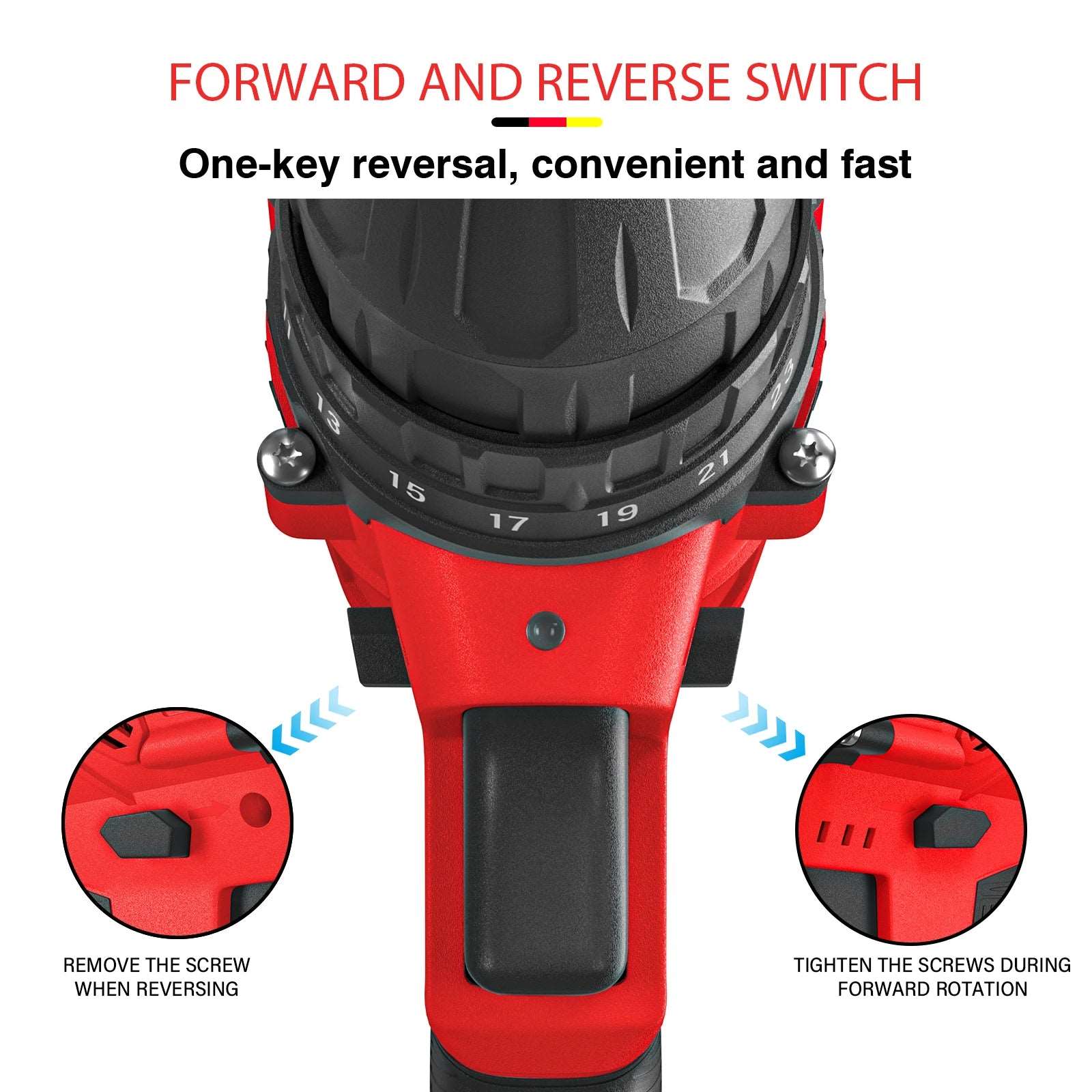 Feytory 21V Cordless Electric Power Drill Combi Driver With 1500mAh Battery 25+1 Torque 45Nm Screwdriver Kit