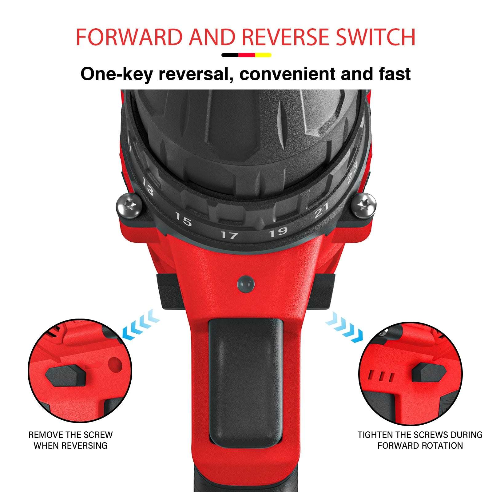 Feytory 21V Cordless Electric Power Drill Combi Driver With 1500mAh Battery 25+1 Torque 45Nm Screwdriver Kit