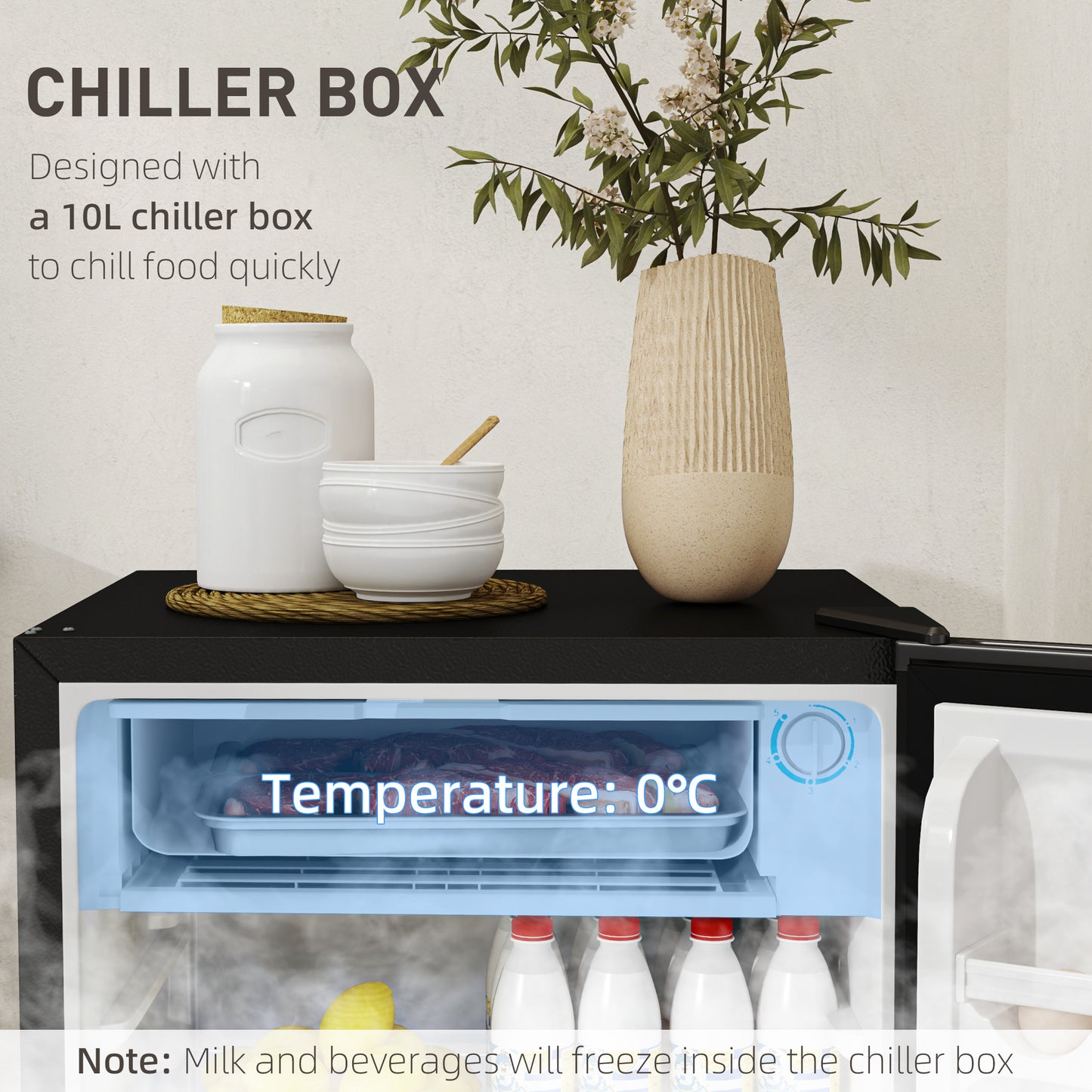 91L Freestanding Under-Counter Fridge Freezer with Lock - Black