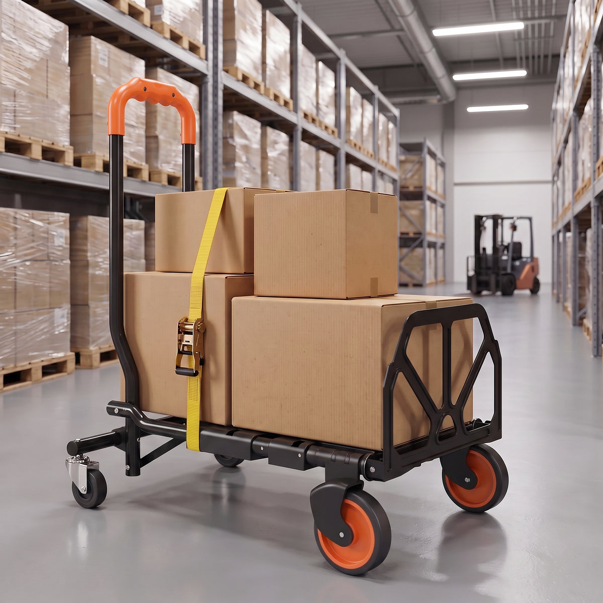 2-in-1 Folding Hand Truck | 120kg Platform Trolley & 75kg Sack Barrow | Steel Frame | Compact Foldaway Design | Black & Orange