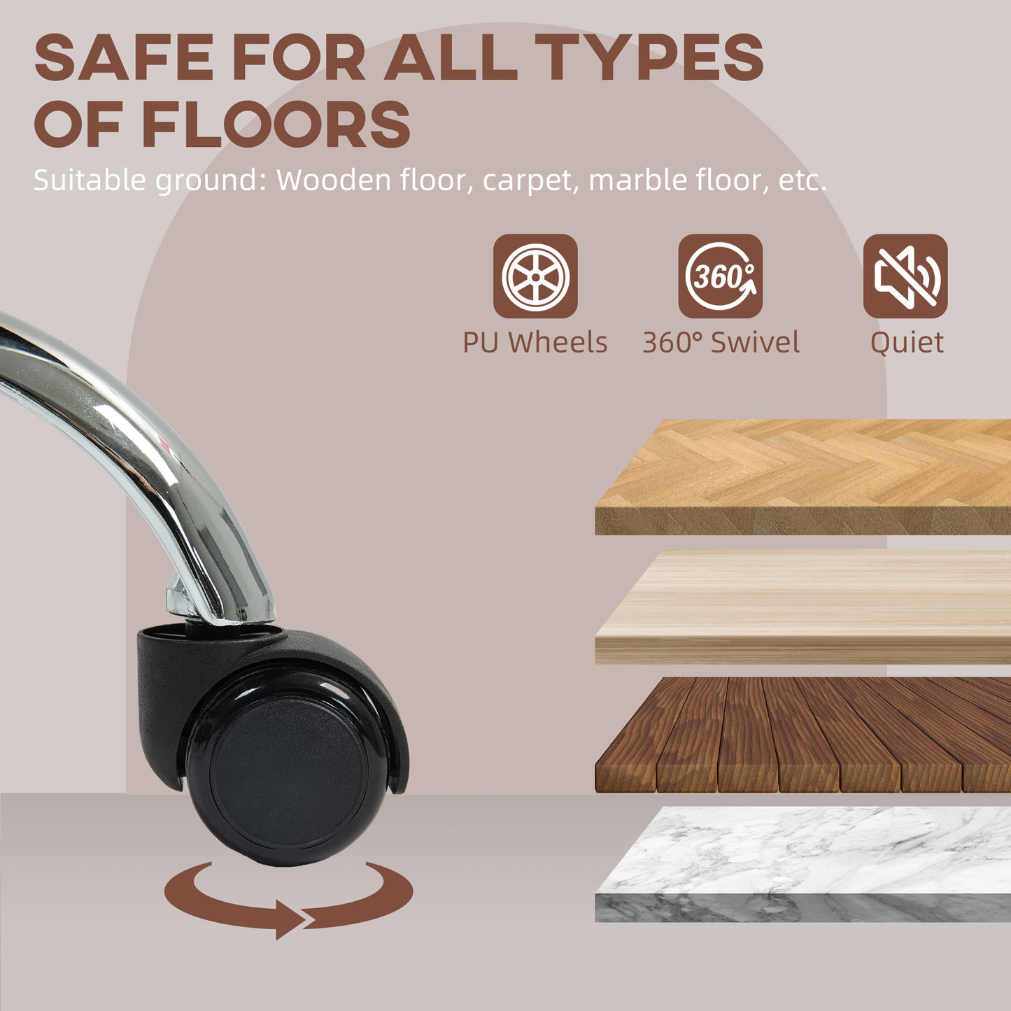 Computer Desk Chair, PU Leather Swivel Office Chair, Makeup Vanity Chair with Height Adjustable, Wheels, for Home Study Bedroom, Grey