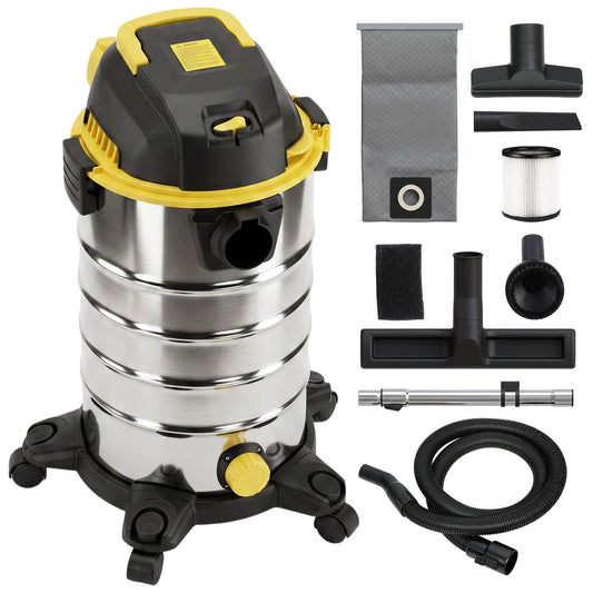 1400W 3-in-1 Wet & Dry Vacuum Cleaner | Blower Mode | 30L Stainless Steel Tank | 5-Layer Filtration | 22kPa | 4m Cord | Silver
