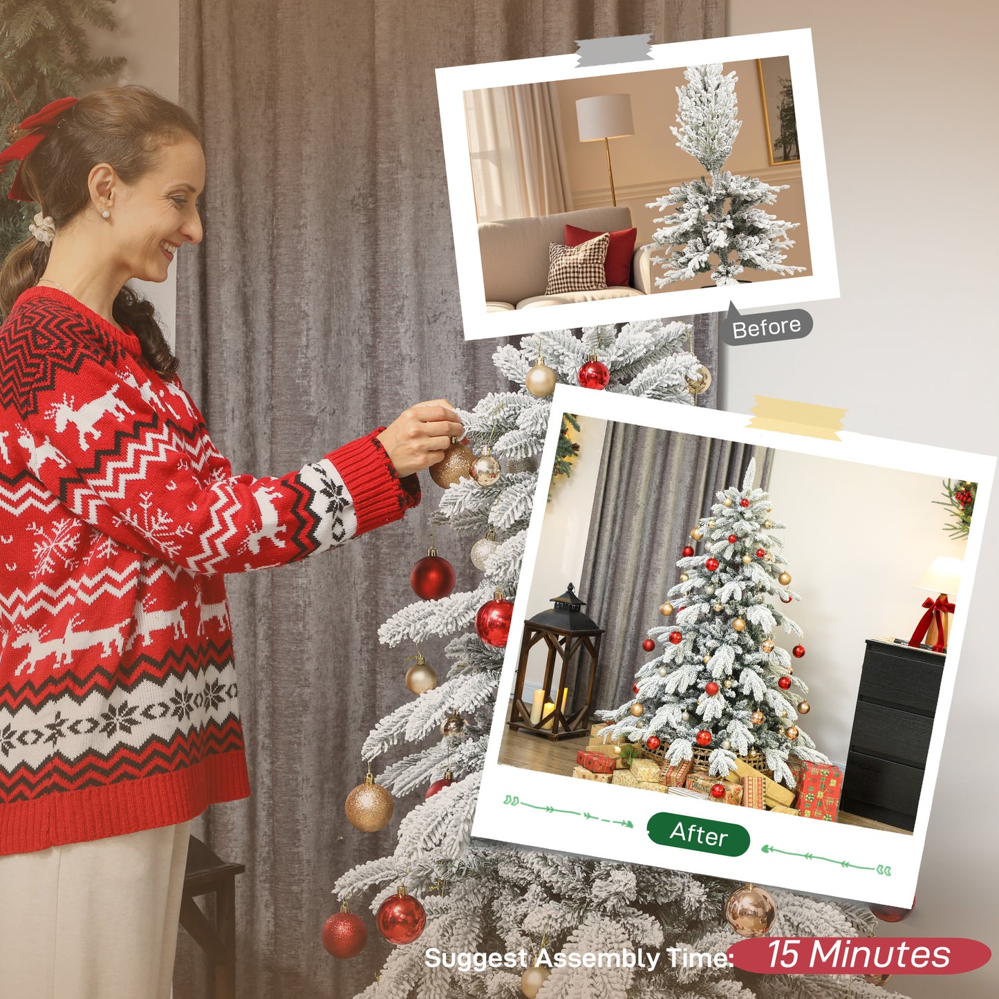 5ft Super Flocked Christmas Tree - Green/White