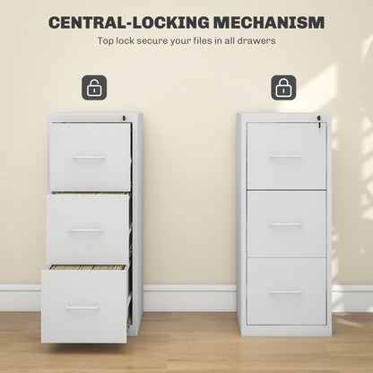 Three-Drawer Modern Steel Filing Cabinet Organiser Storage Unit - White