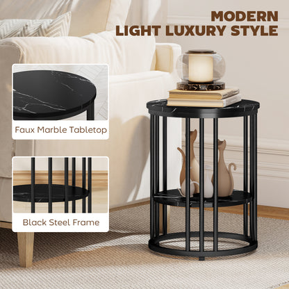 Set of 2 Marble-Effect Nest of Coffee Tables | 2-Tier Each | Adjustable Feet | Steel Frame | 45kg | Use Together or Separately | Black