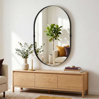 Rectangular Wall Mirror | Elevated 4cm Aluminium Alloy Frame | Shatterproof Tempered Glass | Moisture-Resistant Anodised Finish | MDF Backing | 60x90cm | Black
