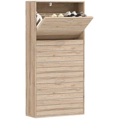 12-Shoe Flip Drawer Storage Cabinet - Brown Wood-Effect