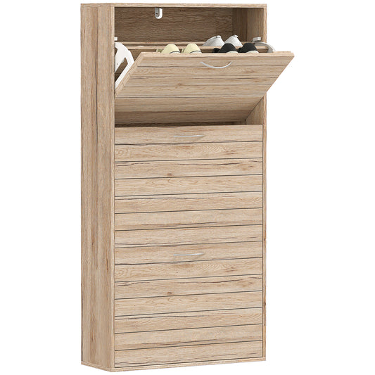 12-Shoe Flip Drawer Storage Cabinet - Brown Wood-Effect