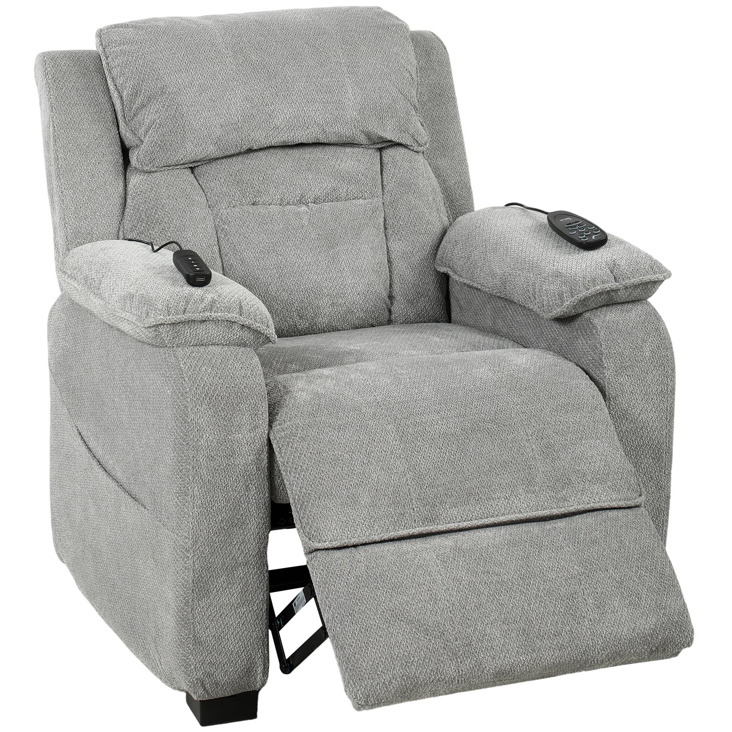 Power Recliner Armchair with Massage & Heat | Electric Reclining Chair | Wide Spring Seat | Light Grey