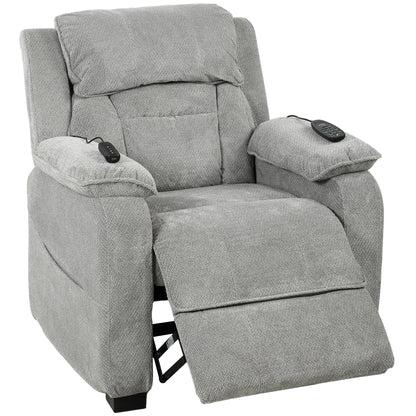 Power Recliner Armchair with Massage & Heat | Electric Reclining Chair | Wide Spring Seat | Light Grey