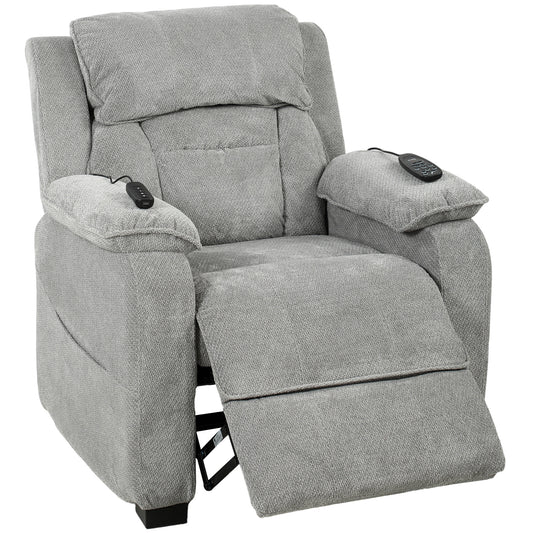 Power Recliner Armchair with Massage & Heat | Electric Reclining Chair | Wide Spring Seat | Light Grey