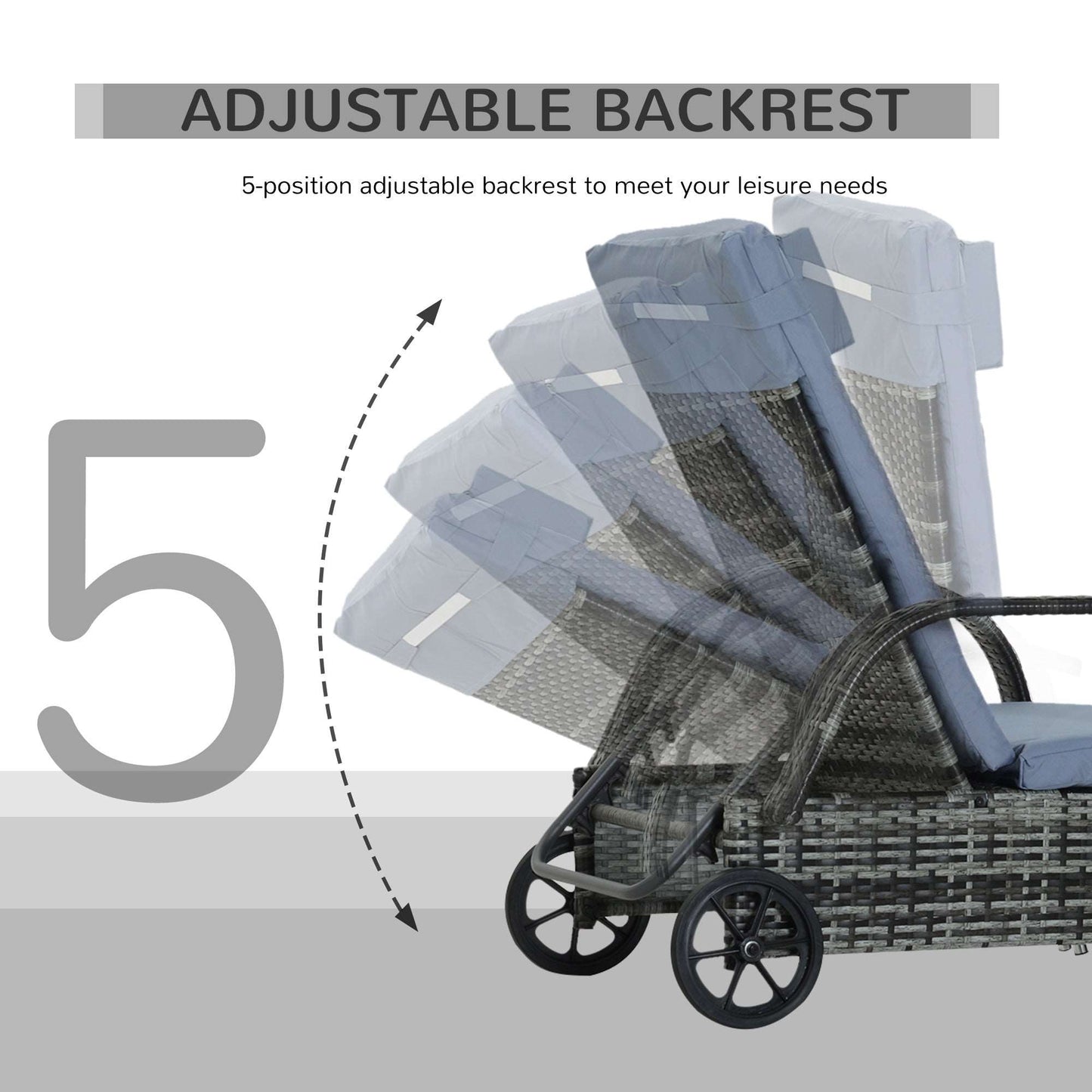 Outsunny 2 Piece Rattan Sun Lounger Recliner Bed Reclining Chair Patio Garden Outdoor Wicker Weave Adjustable Headrest with Fire Retardant Cushion – Grey