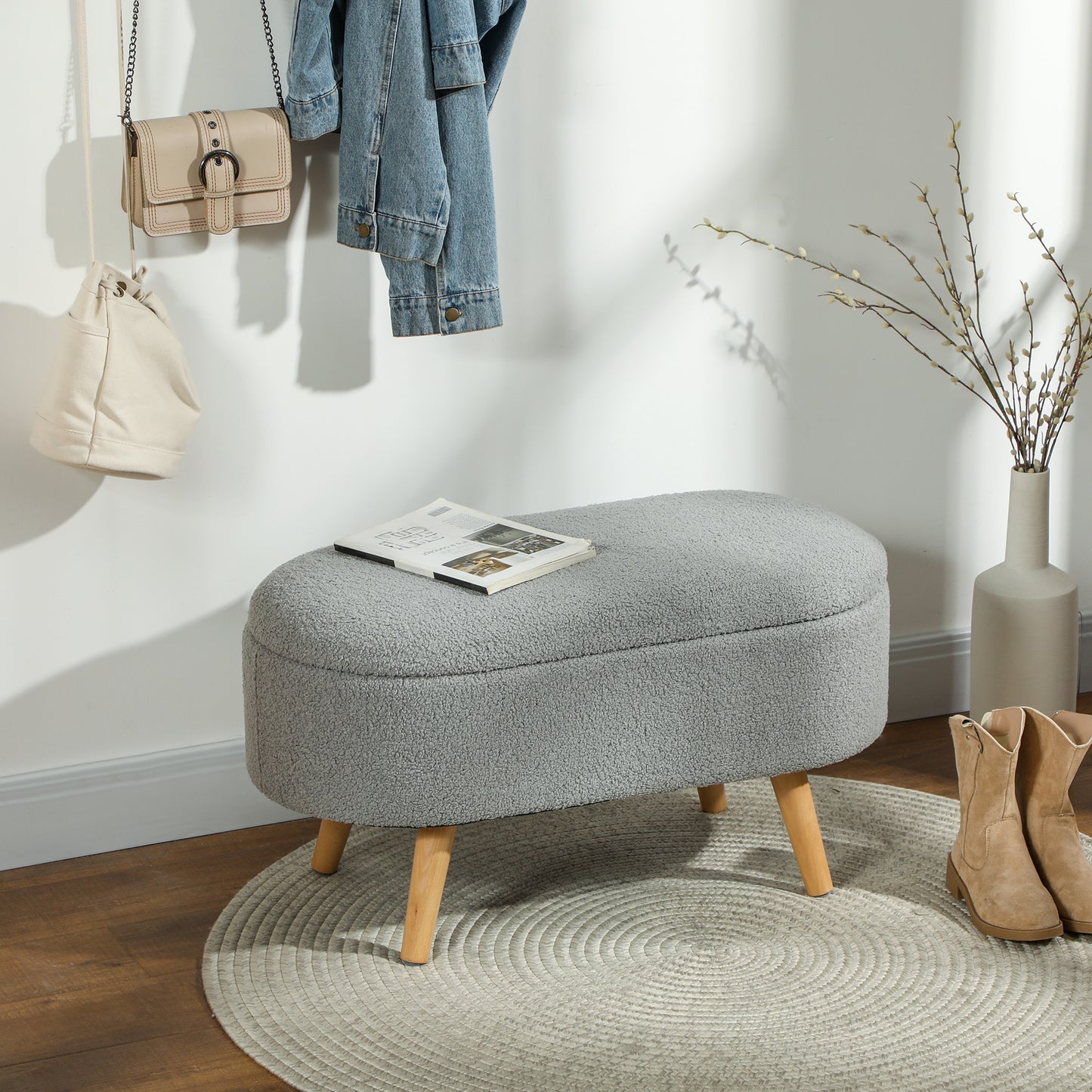 Teddy Fleece Storage Ottoman - Grey