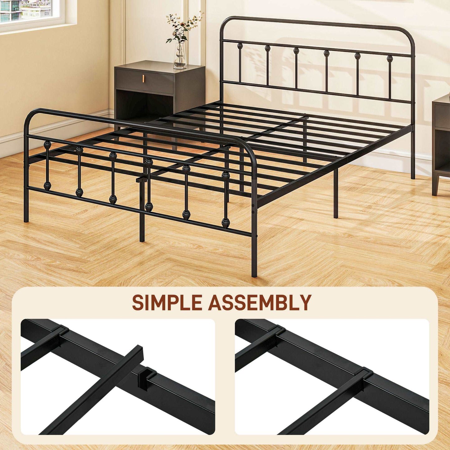 5ft King Platform Bed Frame with Underbed Storage Tall Headboard Steel Slat No Box Spring Needed Easy Assembly