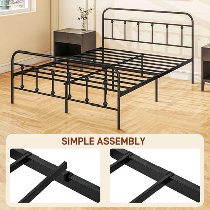5ft King Platform Bed Frame with Underbed Storage Tall Headboard Steel Slat No Box Spring Needed Easy Assembly