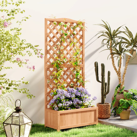 Wooden Planter with Trellis, Freestanding Raised Bed for Garden with Lattice, Outdoor Planter Box for Climbing Plants, Vines, Flowers, 76 x 36 x 170 cm, Brown