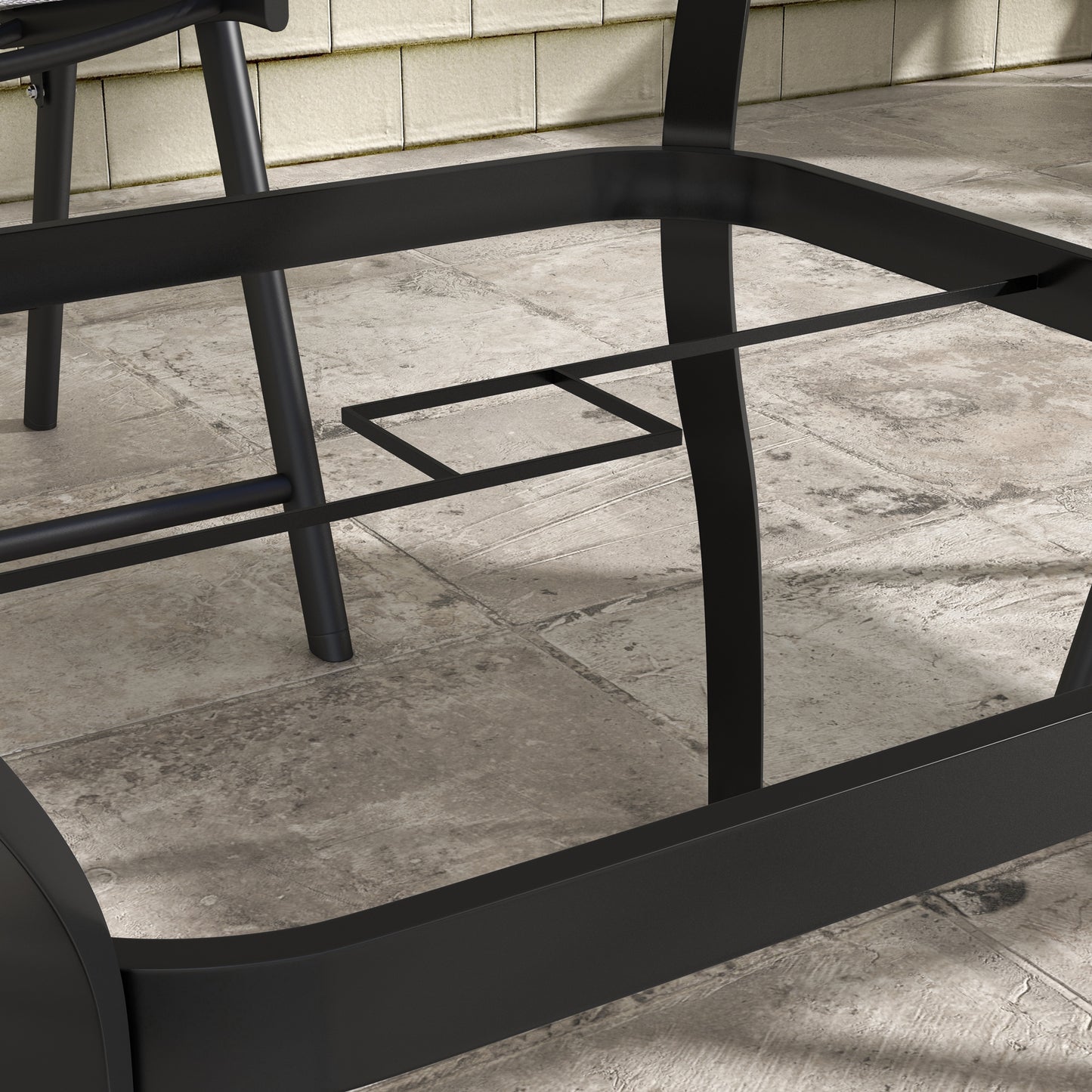 Outsunny Dia. 80cm Square Garden Dining Table with Umbrella Hole, Outdoor Dining Table with Marble Effect Top for 4 People, Black/Brown