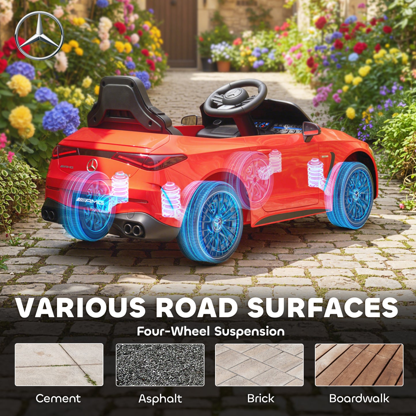 AIYAPLAY Licensed Mercedes AMG Kids Electric Car, 12V Ride On Car with Dual Motors, Remote Control for 3-6 Years