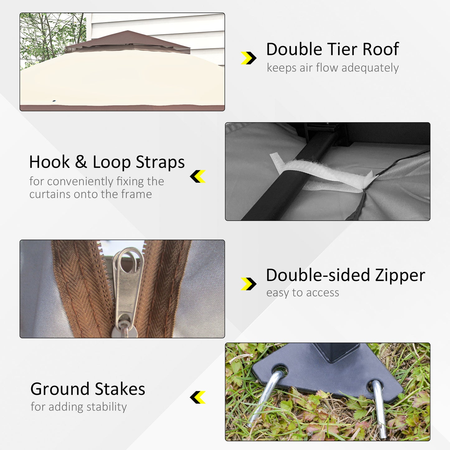 Outsunny 3.6 x 3.6 m Pop up Gazebo with Netting, Height Adjustable Party Tent Instant Canopy Sun Shade Shelter, Khaki